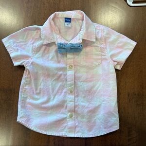 Pink and White checkered button down with button tie
